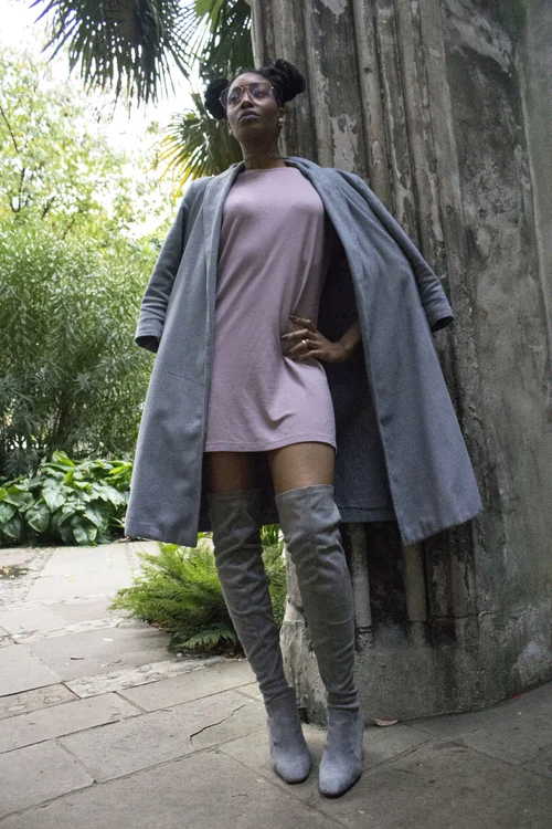 Grey thigh high boots sale